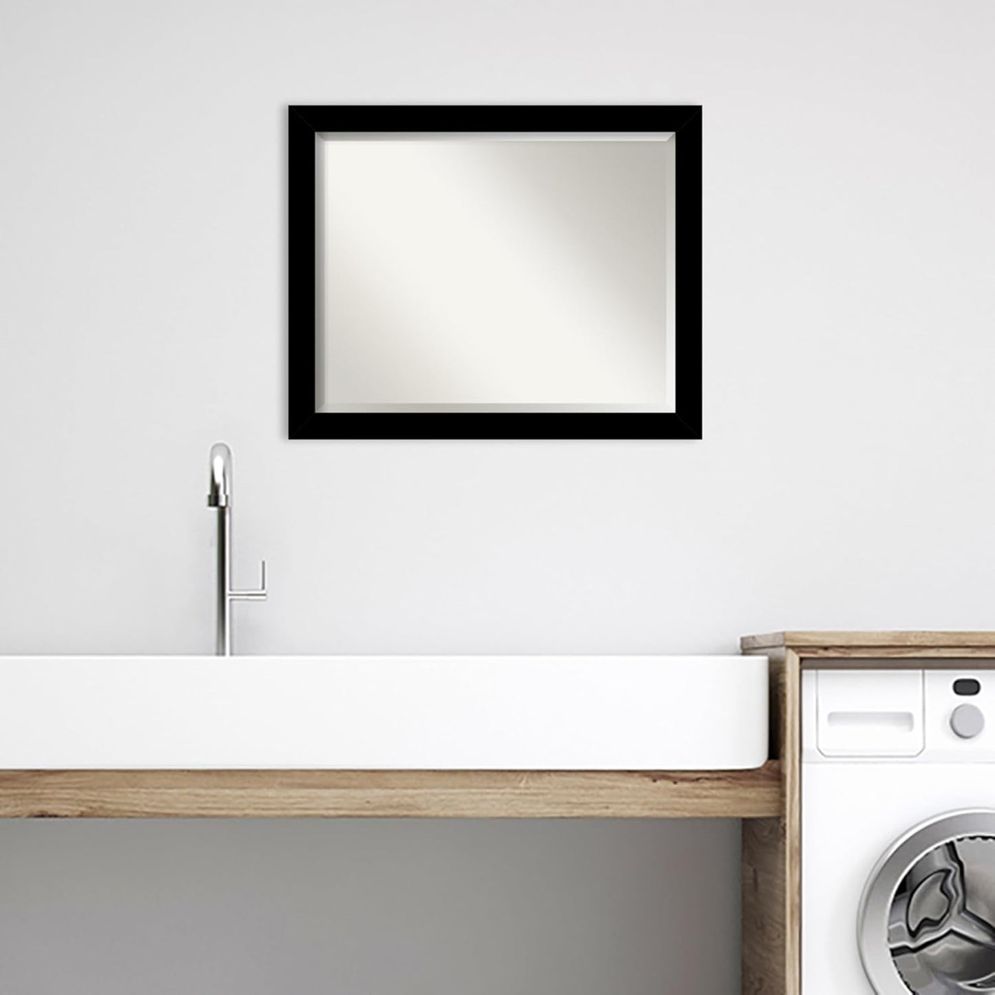 Amanti Art Black Bathroom Mirror for Over Sink, 26x32 Brushed Black Rectangle Vanity Mirror, Large Modern Contemporary Frame, Hangs Horizonally and Vertically, Bathroom Wall Decor, Beveled Edge