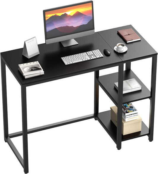 SINPAID Computer Desk 47 inches with 2-Tier Shelves Sturdy Home Office Desks with Large Storage Space Modern Gaming Desk Study Writing Laptop Table, Black