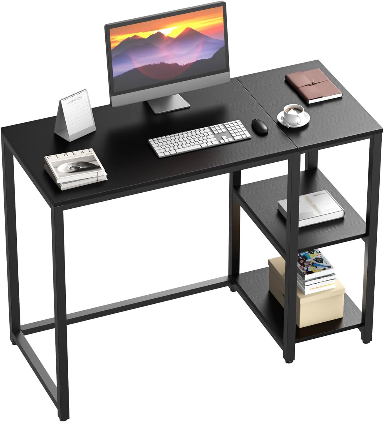 SINPAID 40'' Gaming Desk with Shelves, Black Desk for PC, Small Computer Desk, Escritorios para Computadoras