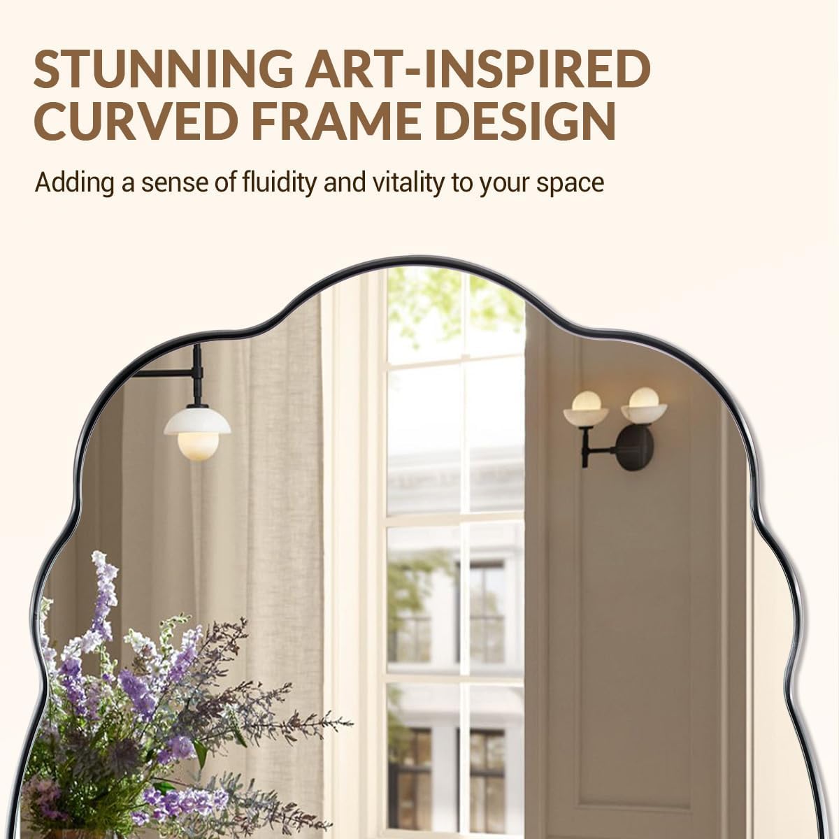 ANDY STAR Brushed Nickel Bathroom Mirror, 24x32 Inch Silver Asymmetrical Wall Mirror, Oval Bathroom Vanity Mirror, Unique Irregular Wall Mirror with Sophisticated Curved Design