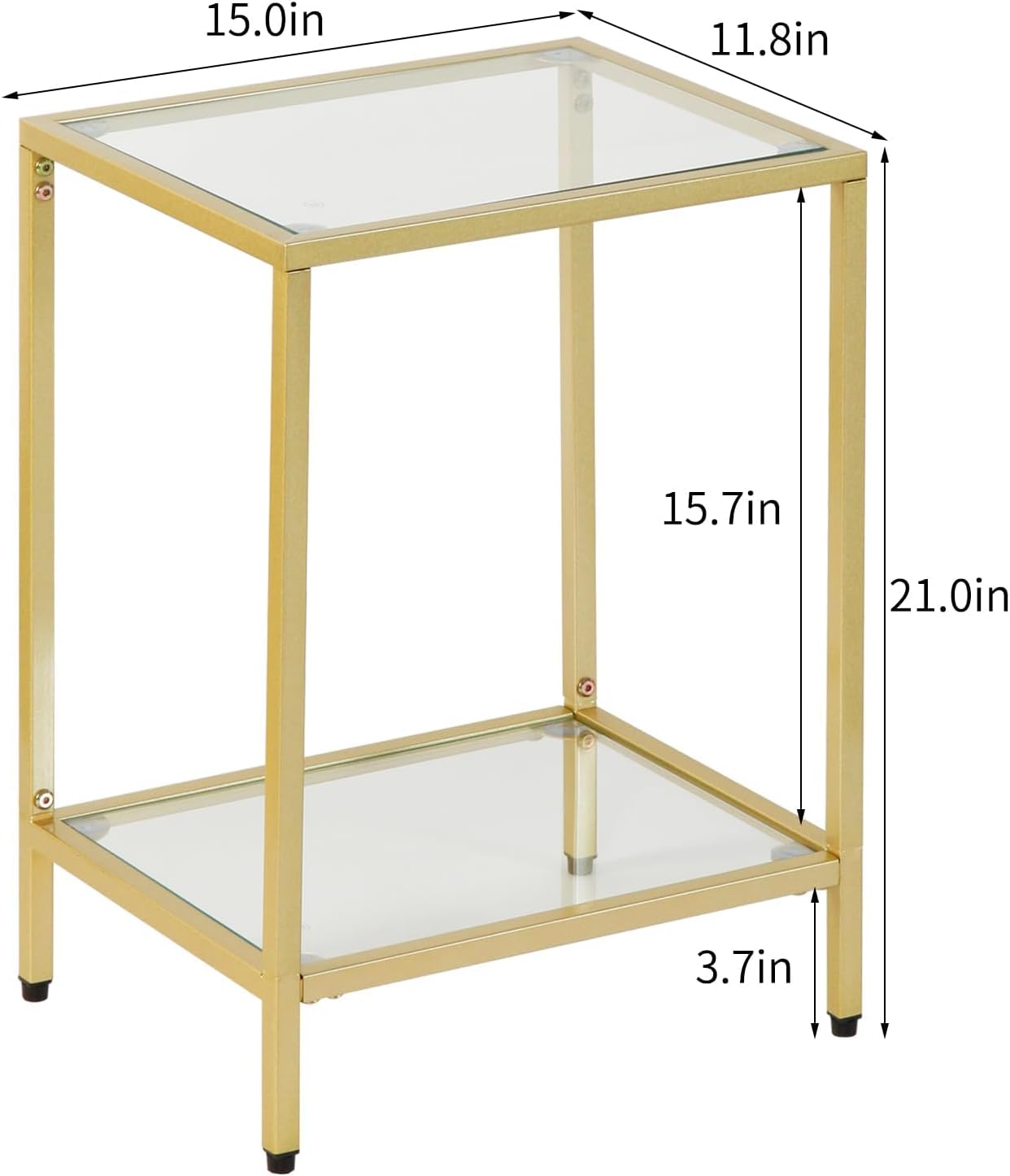Modern 2-Tier Tempered Glass End Table - Stylish Black Metal Side Table for Small Spaces, Perfect for Living Room & Bedroom (Gold, 2PCS)