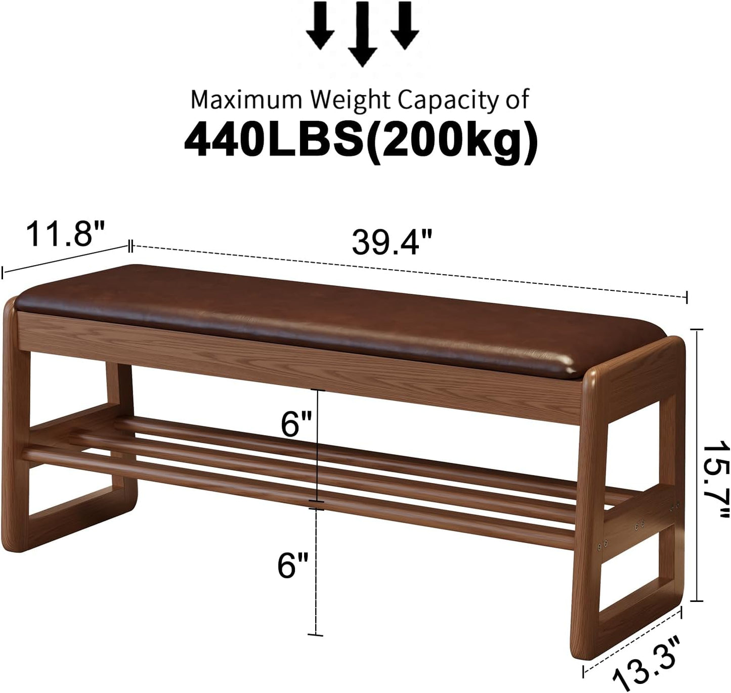 Shoe Rack Bench with Cushion, 2 Tiers Shoe Bench with Flip-Top Storage,Wood Shoe Rack for Entryway,Hallway（Walnut,39.3"）