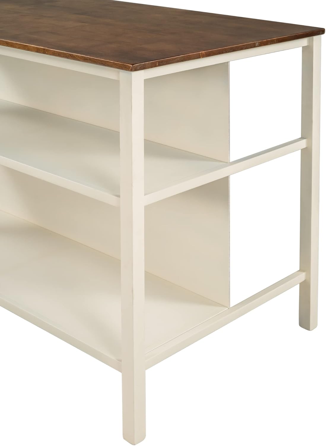 Ball & Cast 45" Solid Wood Rustic Stationary Kitchen Island,with 2 Shelves,Rubber Butcher Block Dining Table w/Shelf Half Full Open Side,for Dorm,Apartment,Walnut