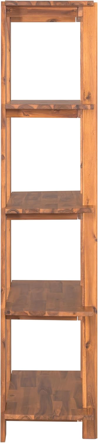 Merax 4 Shelf Narrow Bookcase H-70 L-33 Acacia Wood Open Bookshelf, Contemporary Farmhouse Style Display Storage Shelf for Home Office Studio, Teak Finish