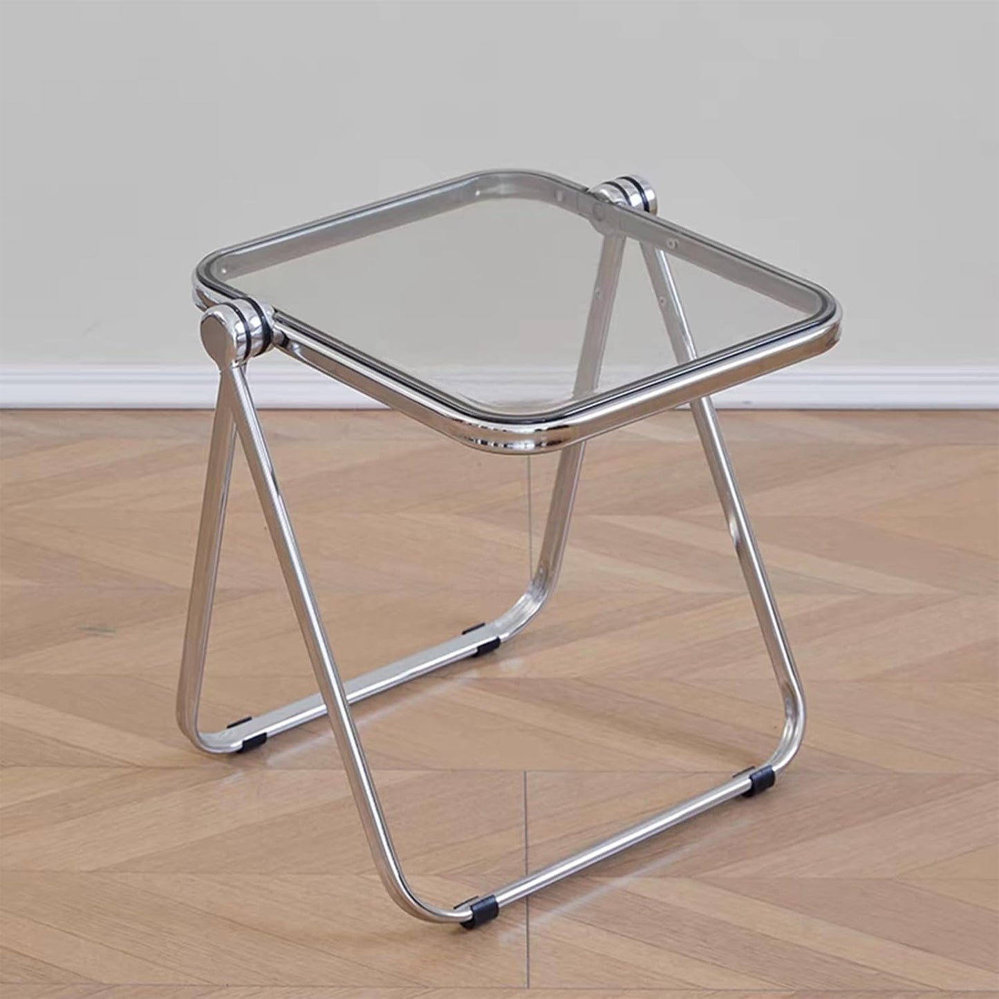 16.2" × 14.1" Acrylic Folding Table, Small Lightweight End Table for Living Room, Bedroom and Small Room, Sturdy Metal Frame with No Assembly Required, Space-Saving Storage Design (Grey)