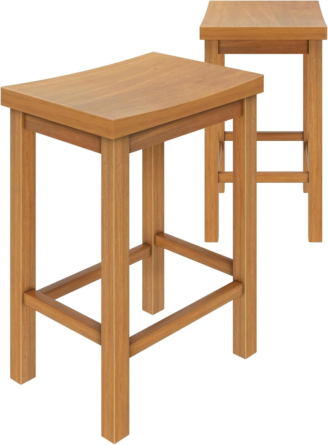 Grain & Grove Smith Collection Solid Wood Counter Height Bar Stool, 24-Inch Saddle Seat Backless Stool, Ideal for Kitchen Island, Dining, or Home Bar Seating, Pecan