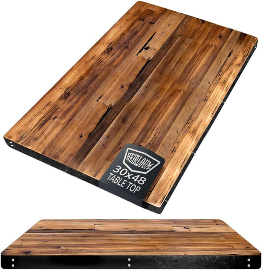 Reclaimed Wood Table Top - Rustic Recycled Wooden Piece Perfect for Signs, Kitchens, Dining and Coffee Table Tops (Reclaimed Wood Table Top with Metal Edge, 30" x 48")