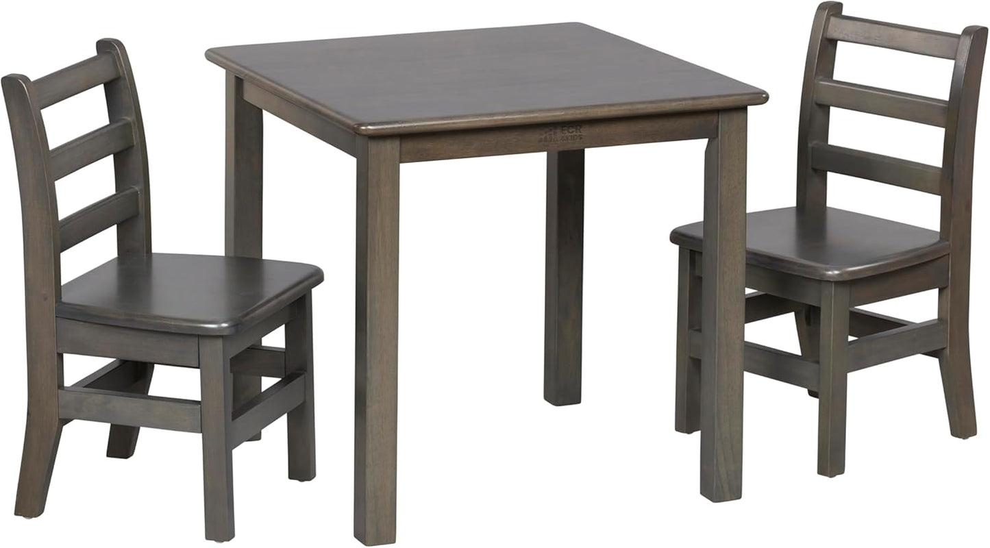 ECR4Kids 24in x 24in Hardwood Table and Chair Set, 12in Seat Height, Kids Furniture, Grey Wash