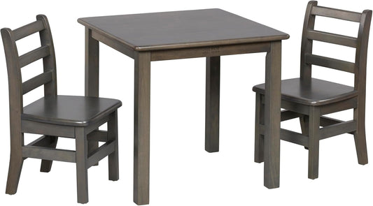 ECR4Kids 24in x 24in Hardwood Table and Chair Set, 12in Seat Height, Kids Furniture, Grey Wash
