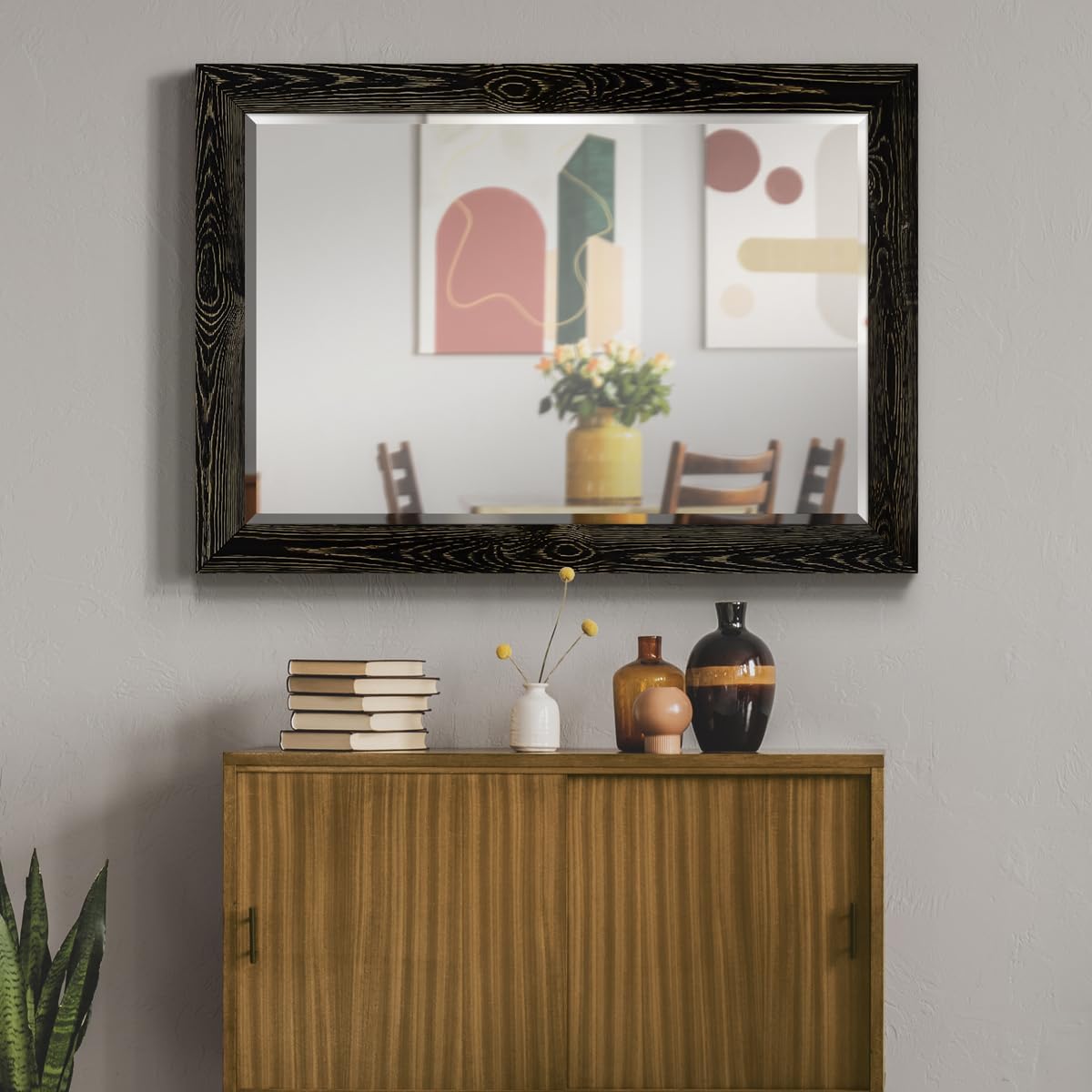 Black Rustic Mirror Rectangular Barnwood Framed Wall Mirror for Home Decor, Vertical or Horizontal Hanging, 41x29