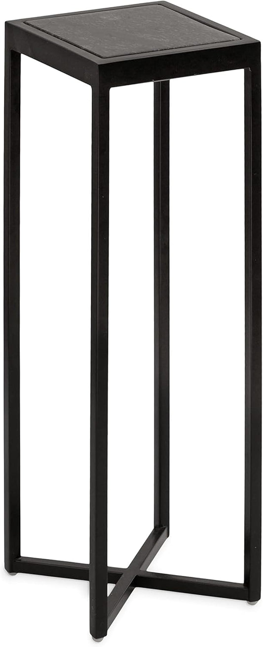 Kate and Laurel Jaspur Modern Square Drink Table, 7 x 7 x 21, Black and Black Marble, Decorative Contemporary Accent Table for Stylish Display and Storage