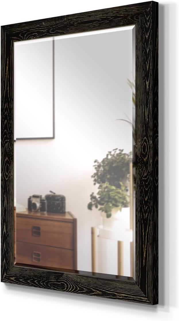 Black Rustic Mirror Rectangular Barnwood Framed Wall Mirror for Home Decor, Vertical or Horizontal Hanging, 41x29