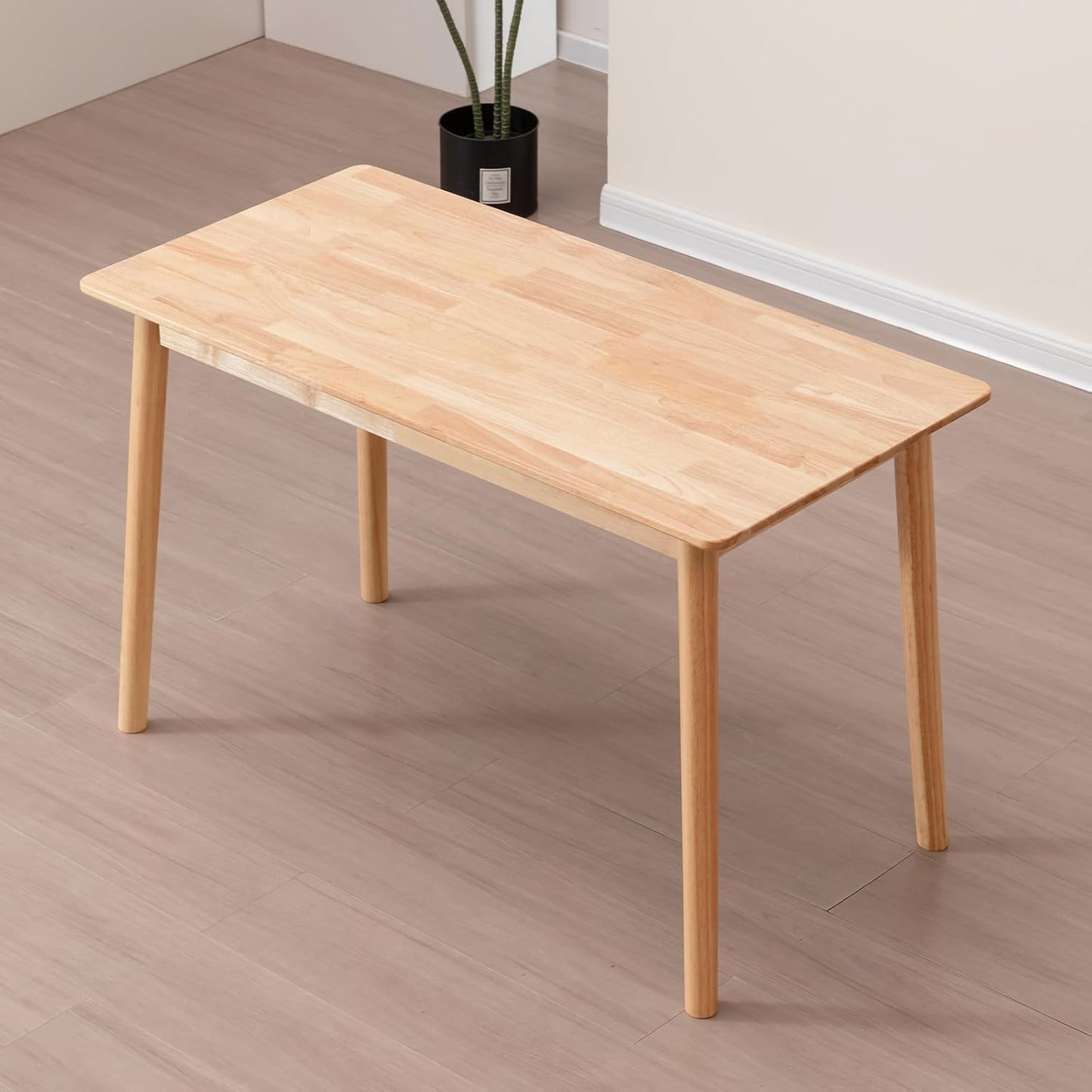 Rectangular Kitchen Solid Wood Dining Table 46.8 inches Legs Sturdy Natural Rubber Wood and Walnut Color (Natural Oak)