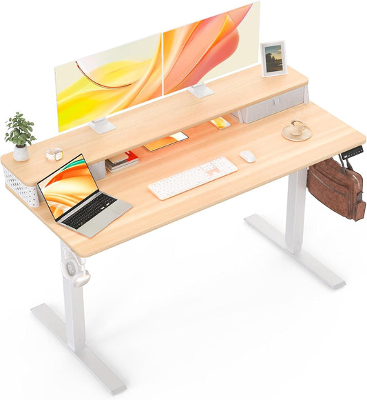 Standing Desk with Drawers and Brushless Motor,Electric Height Adjustable Desk for Walking Pad,Ergonomic Stand Up Desk for Home Office & Gaming,3 Memory Height Preset & Hooks(55" x 24",Oak)