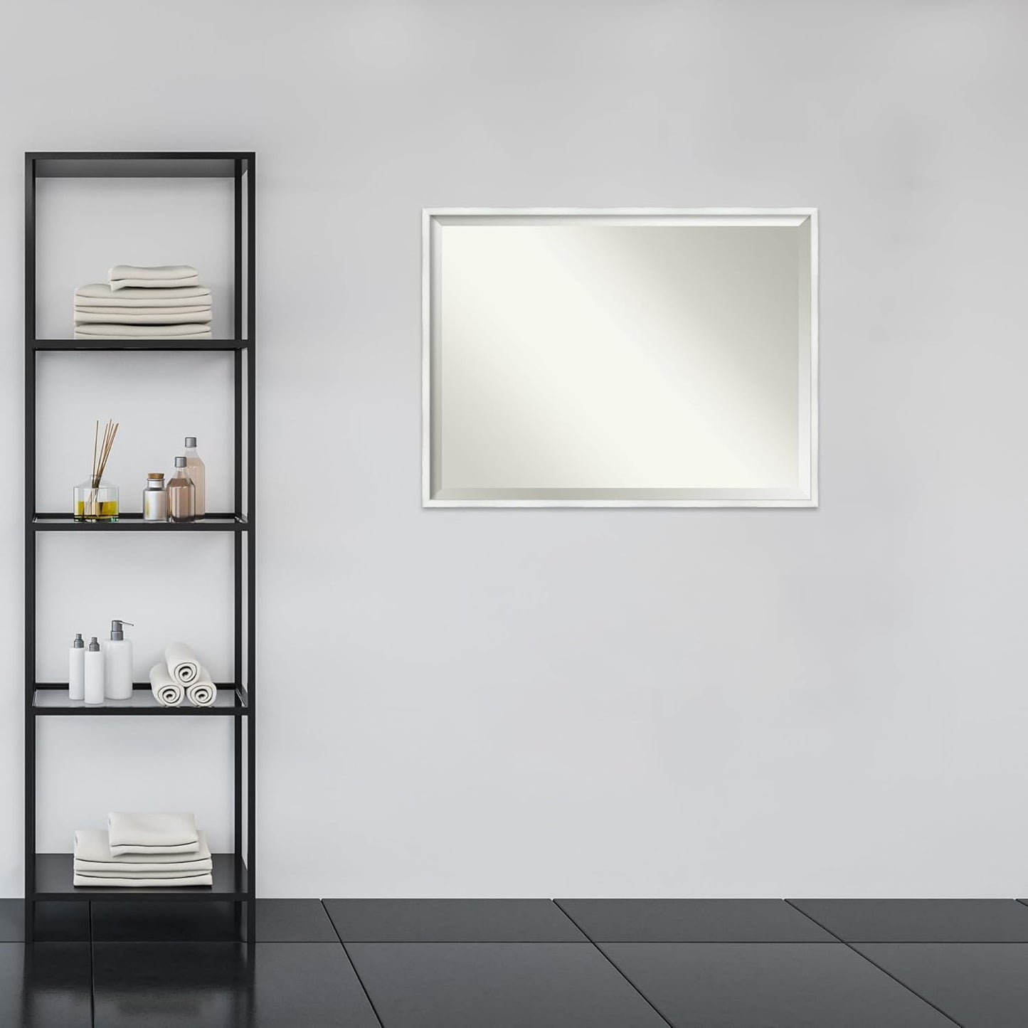 Amanti Art White Bathroom Mirror for Over Sink, 31x41 Breeze Distressed White Rectangle Vanity Mirror, X-Large Country Rustic Wood Frame, Hangs Horizonally and Vertically, Bathroom Wall Decor,