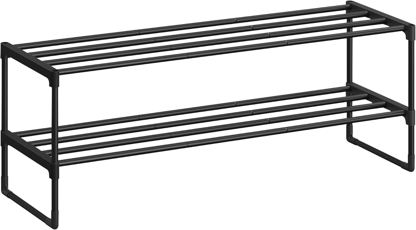 SONGMICS Shoe Rack, 2-Tier Shoe Organizer, Metal Storage Shelf, Upright or Upside Down, for 12-15 Pairs, Stackable, for Entryway, 11.8 x 36.2 x 13.4 Inches, Black ULSA12BK