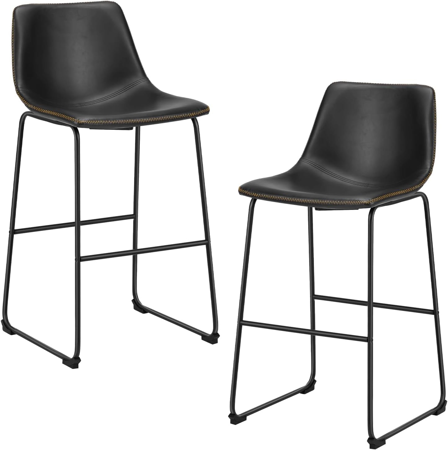 DUMOS 30 Inch Counter Height Bar Stools Set of 2, Modern Faux Leather High Barstools with Back and Metal Leg, Bar Chairs for Kitchen lsland, Elegant Black