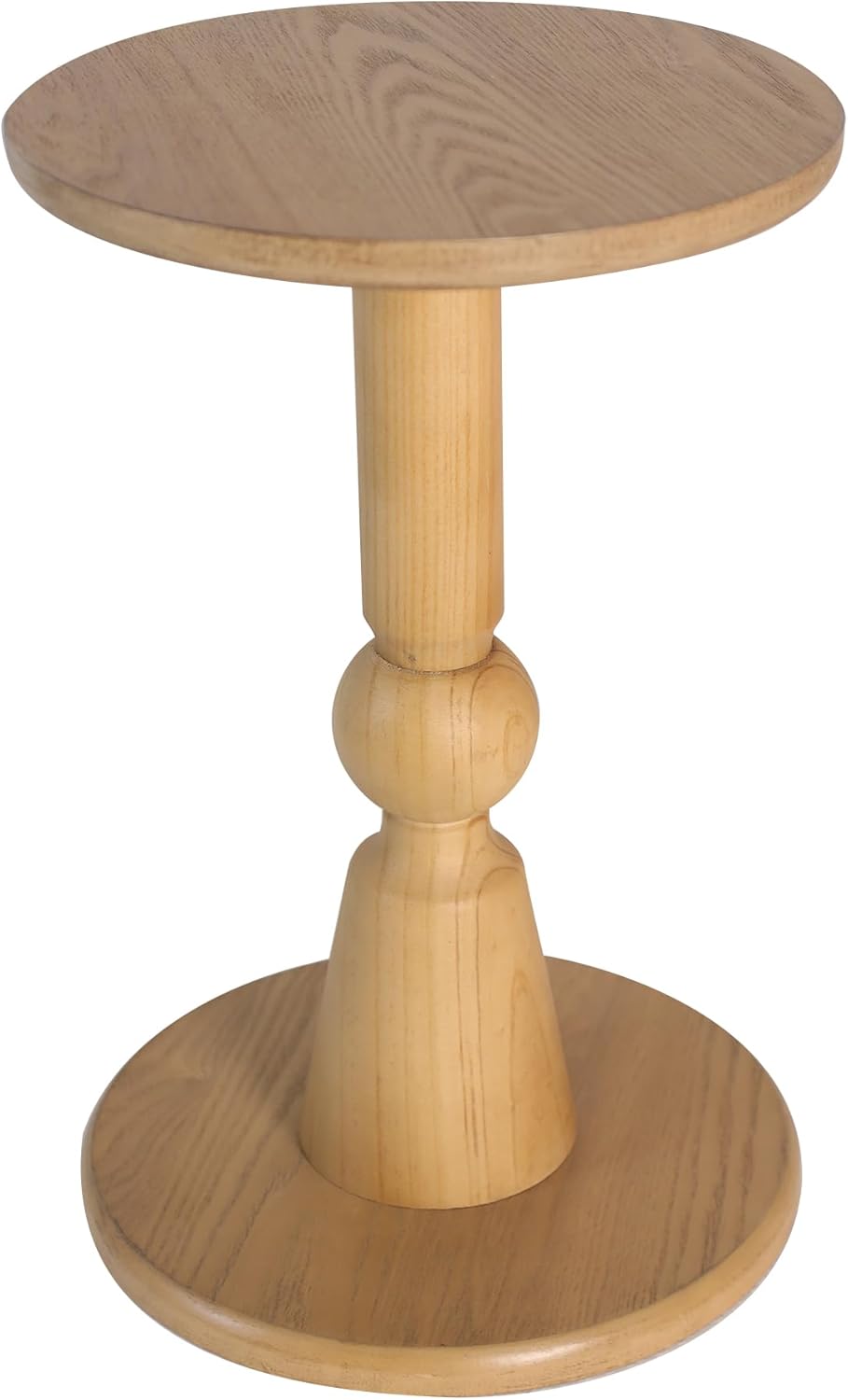 Round Side Table, 11.6 Inch Modern Accent End Table with Pedestal Base, Natural Wood (Natural)