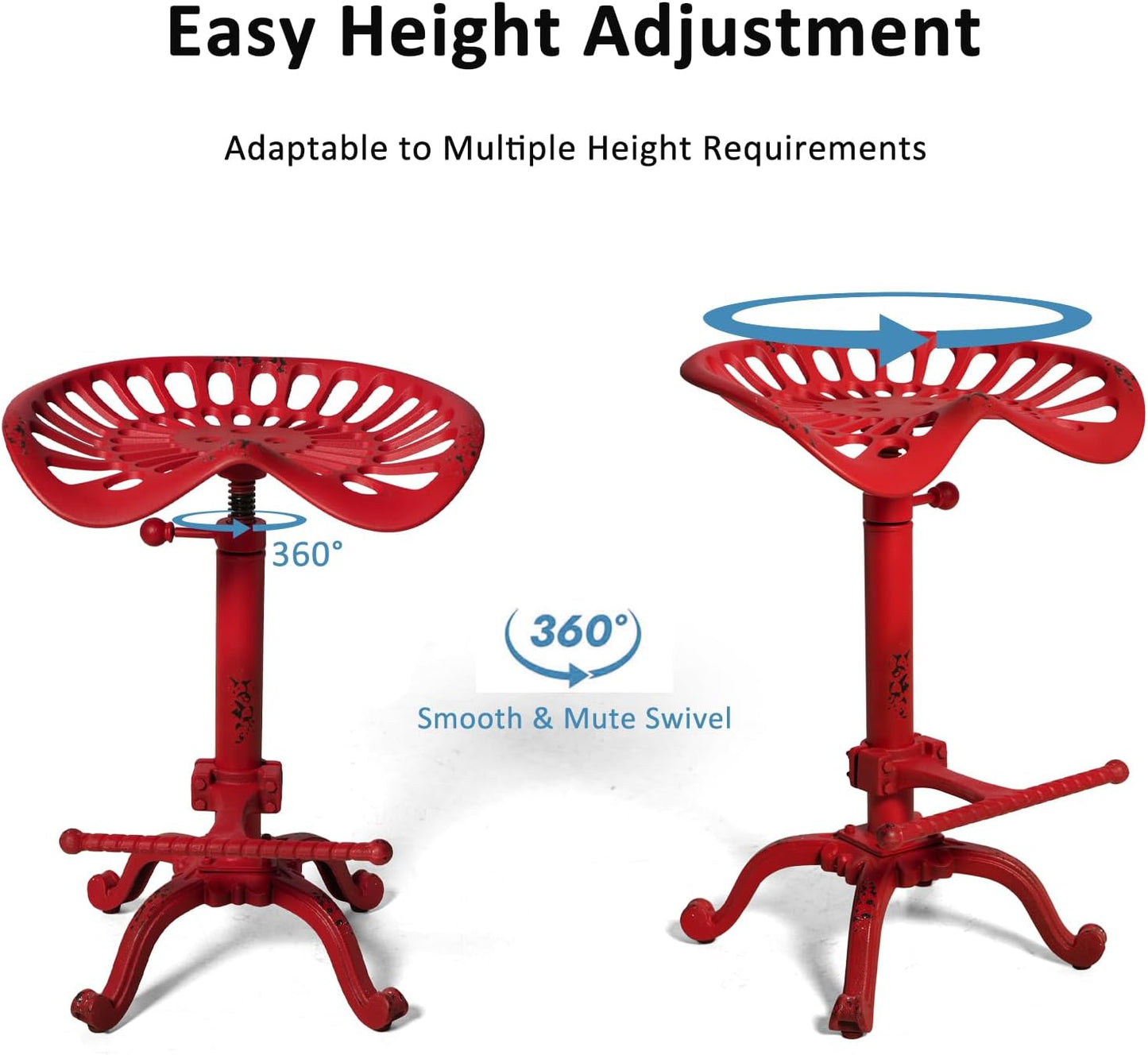 Industrial Tractor Seat Bar Stools Rustic Swivel Metal Saddle Seat Kitchen Counter Island Stool Vintage Dining Chair Farmhouse Coffee Stool Retro Office Guest Seating 19.7-26.8inch Height Adjustable