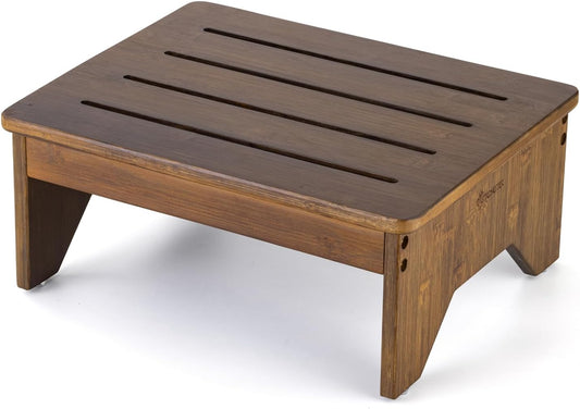 StrongTek Bamboo Bed Step Stool for Adults & Kids – Wide 16" Platform, 300 lbs Capacity, Non-Slip Drainage Surface, 6.5" Height Safe Bedside Stool, Bathroom Shower Step & Office Foot Rest (Brown)