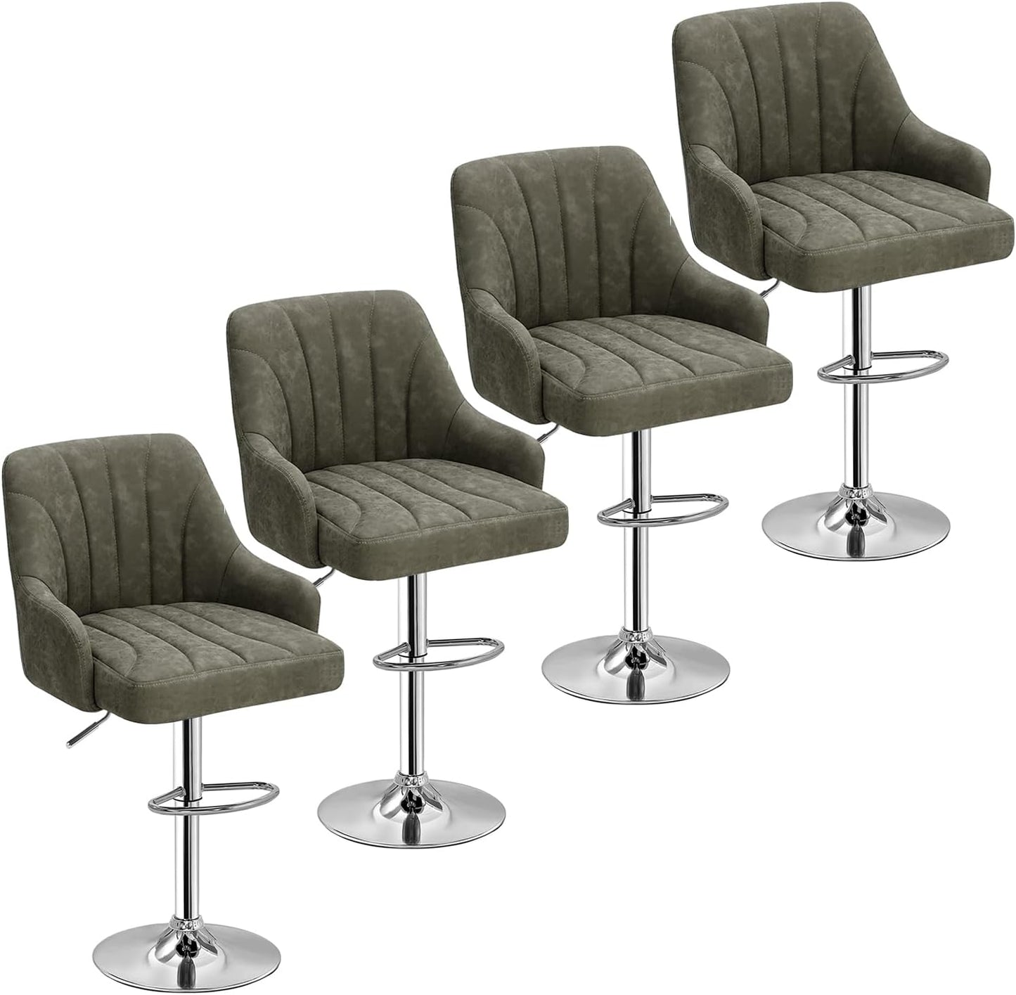 VECELO Adjustable Barstools Set of 4, Counter Bar Stools with Back and Arm, Kitchen Island Stools Swivel Bar Chairs for Pub Dinning Room, Dark Gray