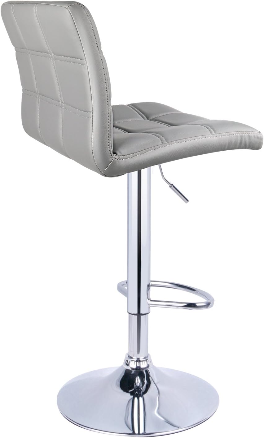Leopard Modern Square Back PU Leather Adjustable Bar Stools with Back, Set of 2, Counter Height Swivel Stool (Light Grey)
