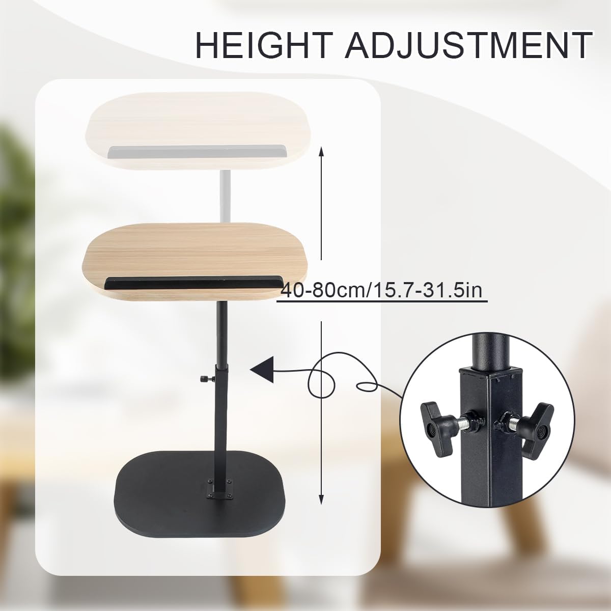 Comeon C-Shaped Tv Tray Pedestal Side Table, End Table Adjustable Height in Couch Living Room or Bedroomwith 360° Rotating Top for Small Spaces Bedside Night Stand Bedside Snack (Wood Color)