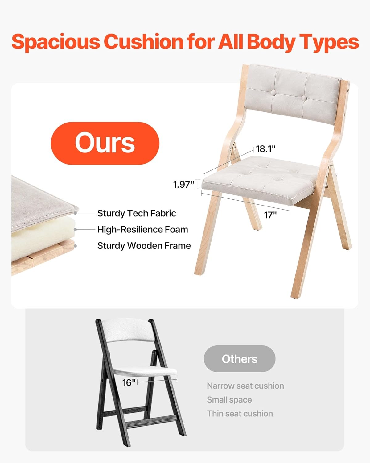 VEVOR Wooden Folding Chairs with Cushion, Set of 4, Portable Foldable Cushion Chair with Wooden Frame, Modern Padded Dining Chair for Kitchen, Office, Wedding, Party, Dining Room, Easy Assembly, Beige