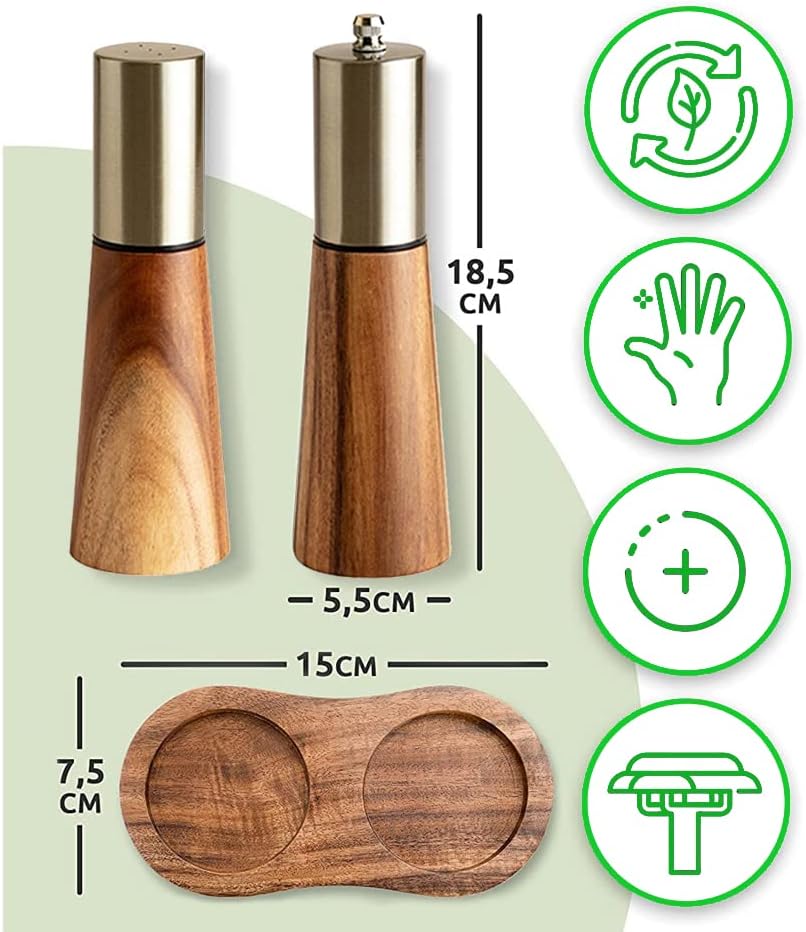 Gold Salt Shaker and Pepper Grinder Set,Stainless Steel Manual Salt Shaker and Pepper Mill,Adjustable Thickness,Suitable For Kitchen,Barbecue,Picnic,2 Packs