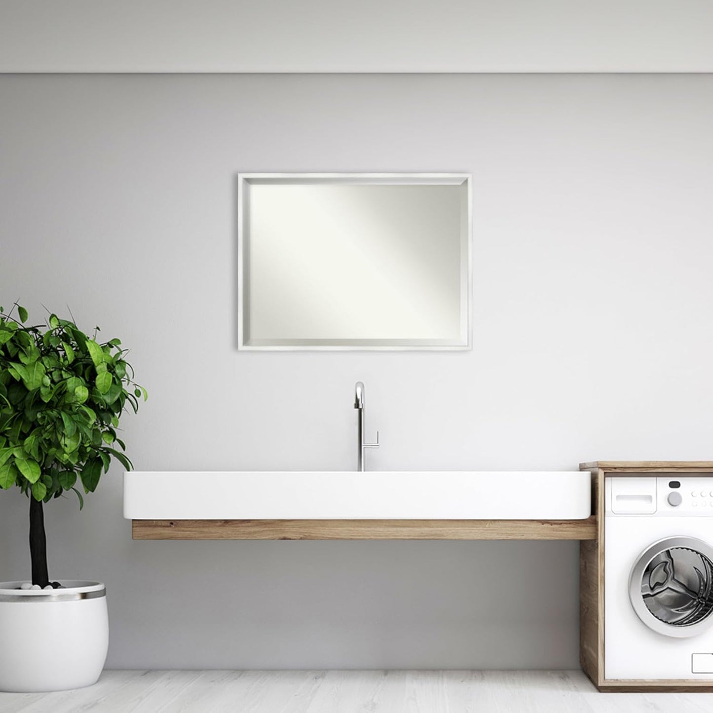 Amanti Art White Bathroom Mirror for Over Sink, 31x41 Breeze Distressed White Rectangle Vanity Mirror, X-Large Country Rustic Wood Frame, Hangs Horizonally and Vertically, Bathroom Wall Decor,