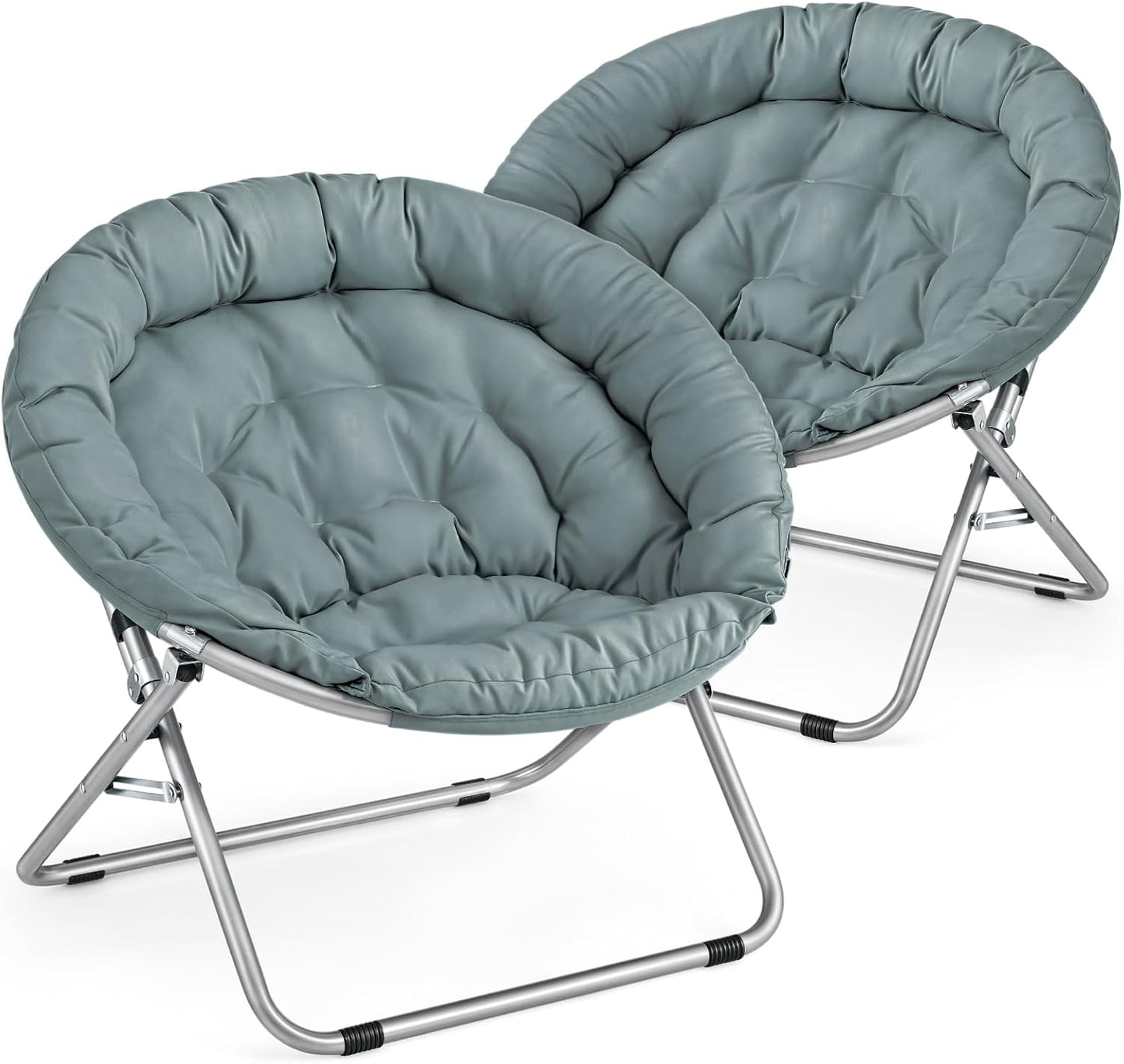 MoNiBloom Round Folding Saucer Chairs Set of 2 for Bedroom Living Room Dorm Foldable Metal Frame Comfy Soft Lounge Lazy Cozy Moon Chairs for Teens (Teal)