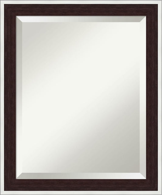 Amanti Art Wall Mirror 23x19 Maya Espresso Silver Rectangle Bathroom Mirror for Wall Decor Living Room, Small Modern Contemporary Frame, Hangs Horizonally and Vertically, Bathroom Decor, Beveled Edge