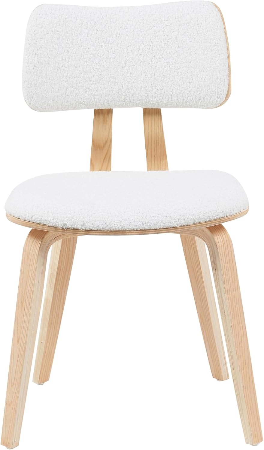 Armen Living Jaguar Mid-Century Upholstered Dining Chair in White Boucle and Patterned Oak Finish