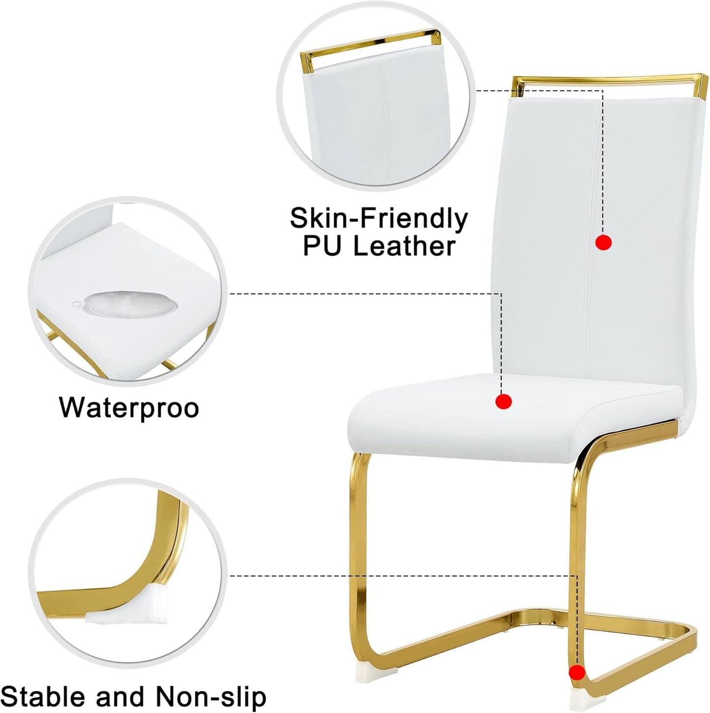 Dining Chairs Set of 2, Faux Leather Dining Chairs with Plated Chrome Metal Frame, Modern Kitchen Chairs Set with Padded Seat High Back for Dining Room, Kitchen Room, Living Room.