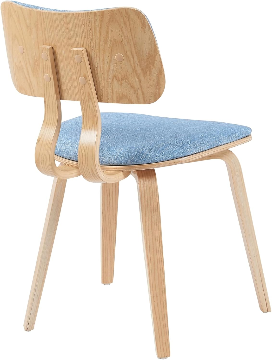 Armen Living Jaguar Mid-Century Dining Chair with Light Blue Fabric Upholstered Seat and Patterned Oak Wood Finish