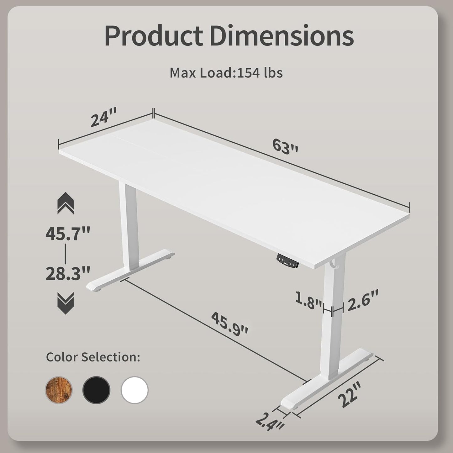 Agilestic Electric Standing Desk, Large 63 x 24 Inches Height Adjustable Desk, Sit Stand up for Work Office Home, Ergonomic Rising Computer Table with Memory Preset, White