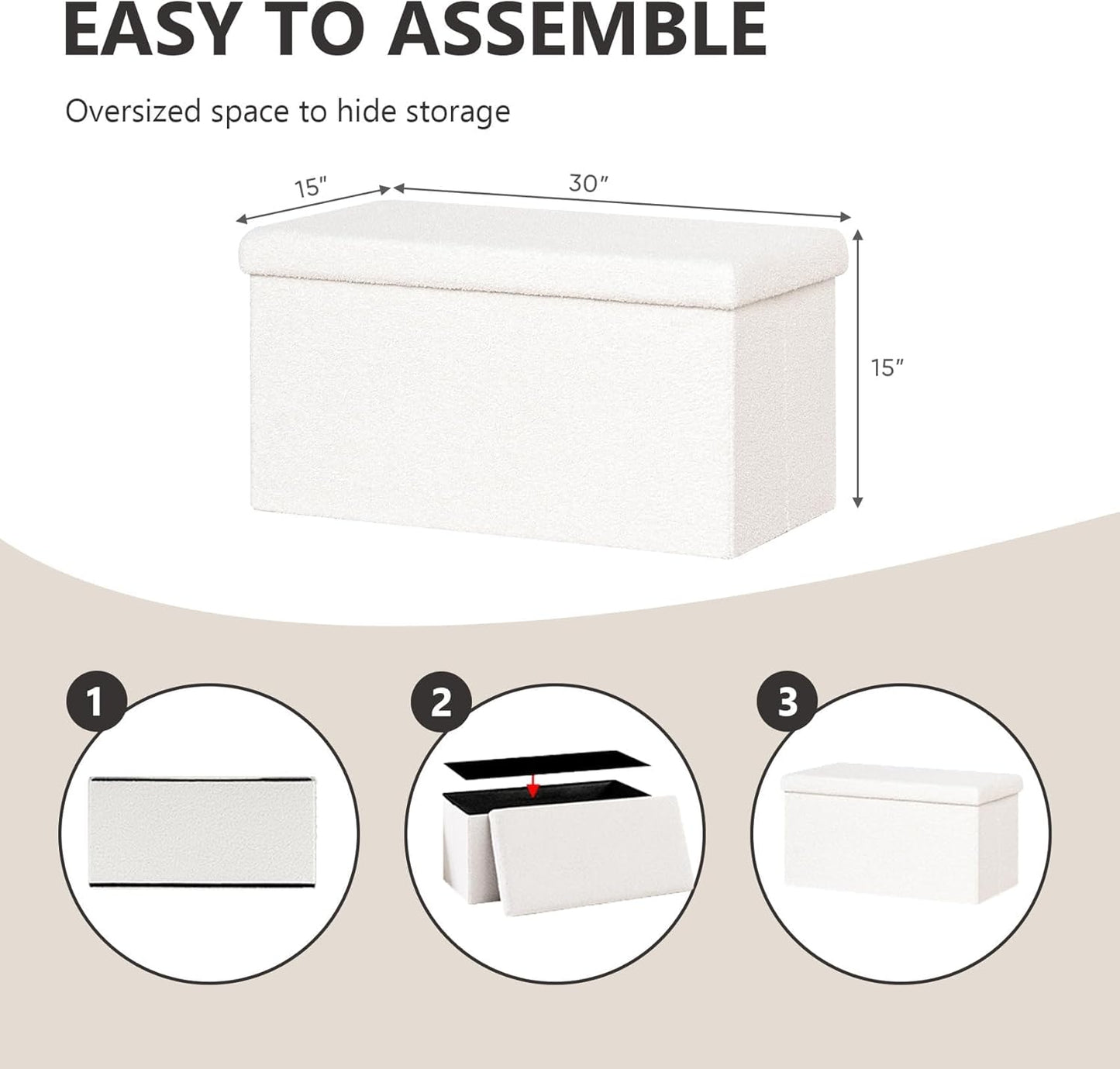 30.1" Storage Ottoman Bench - Foldable Foot Rest Stool Bedroom Bench for Living Room, Entryway-White