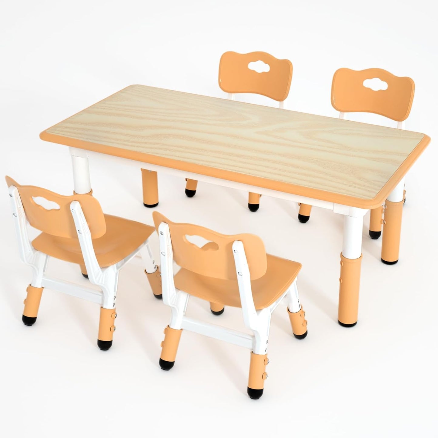 Kids Table and 4 Chairs Set，Height Adjustable Children Table & Chair，Toddlers Study Multi-Activity Table with 47.2"x23.6" Wipe-Clean Desktop，for Classrooms, Homes & Daycares