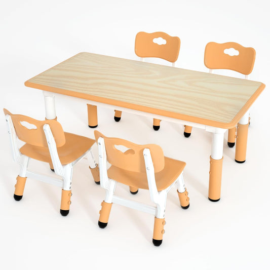 Kids Table and 4 Chairs Set，Height Adjustable Children Table & Chair，Toddlers Study Multi-Activity Table with 47.2"x23.6" Wipe-Clean Desktop，for Classrooms, Homes & Daycares