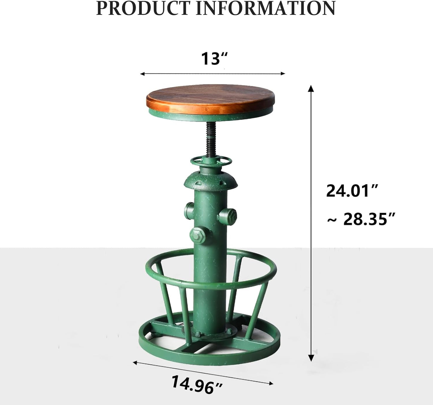 Topower Antique Industrial Round Bottom Adjustable Height Cafe Coffee Retro Vintage Stylish Water Pipe Design Pub Kitchen Bar Stool (Antique Green, Wooden Top)