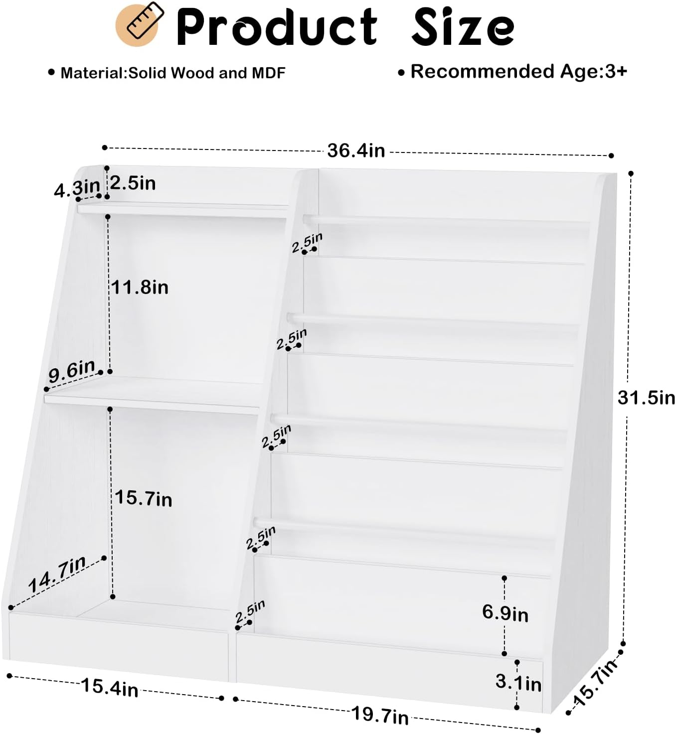 Lkeiyay Kids Bookshelf and Toy Storage,Nursery Bookshelf,Single-Sided Book Display with Storage,White