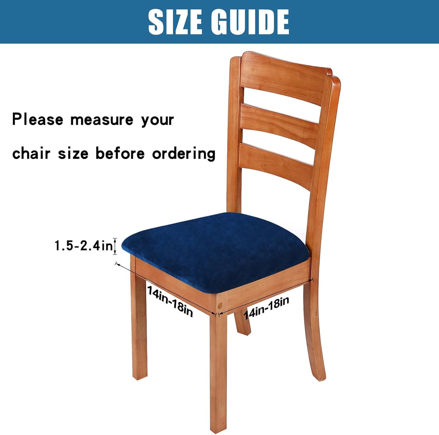 Smiry Velvet Seat Covers for Dining Room Chair Set of 4, Stretch Fit Removable Washable Chair Seat Cushion Protector Slipcovers with Ties, Federal Blue