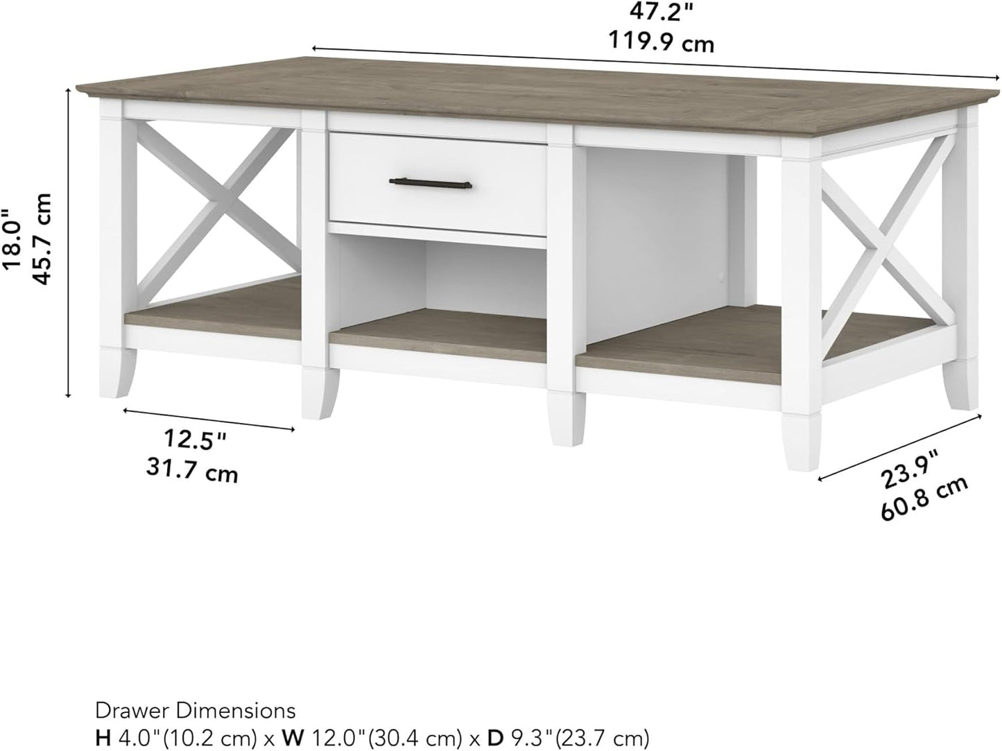 Bush Furniture Key West Coffee Table with Storage in Pure White and Shiplap Gray