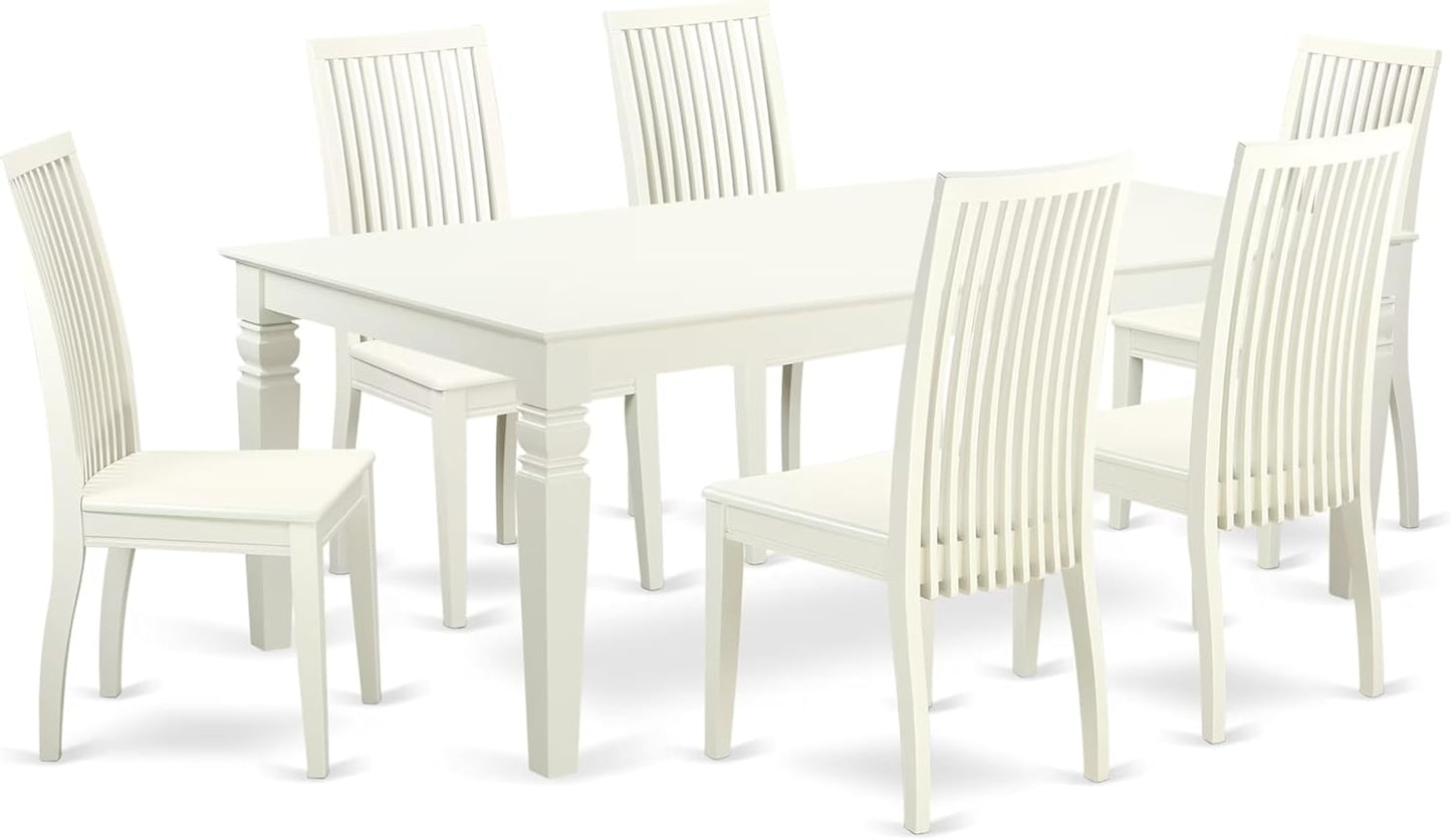 East West Furniture LGIP7-LWH-W 7 Piece Dining Set Consist of a Rectangle Dining Room Table with Butterfly Leaf and 6 Wood Seat Chairs, 42x84 Inch, Linen White