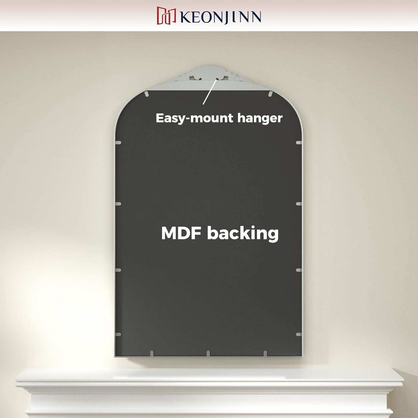 Keonjinn Vintage Arched Mirror for Wall, 20" x 30" Silver Mirror with Metal Frame, Ornate Vanity Mirror, Baroque Arch Mirror, Decorative Brass Mirror for Mantle, Living Room, French Cleat Mounting