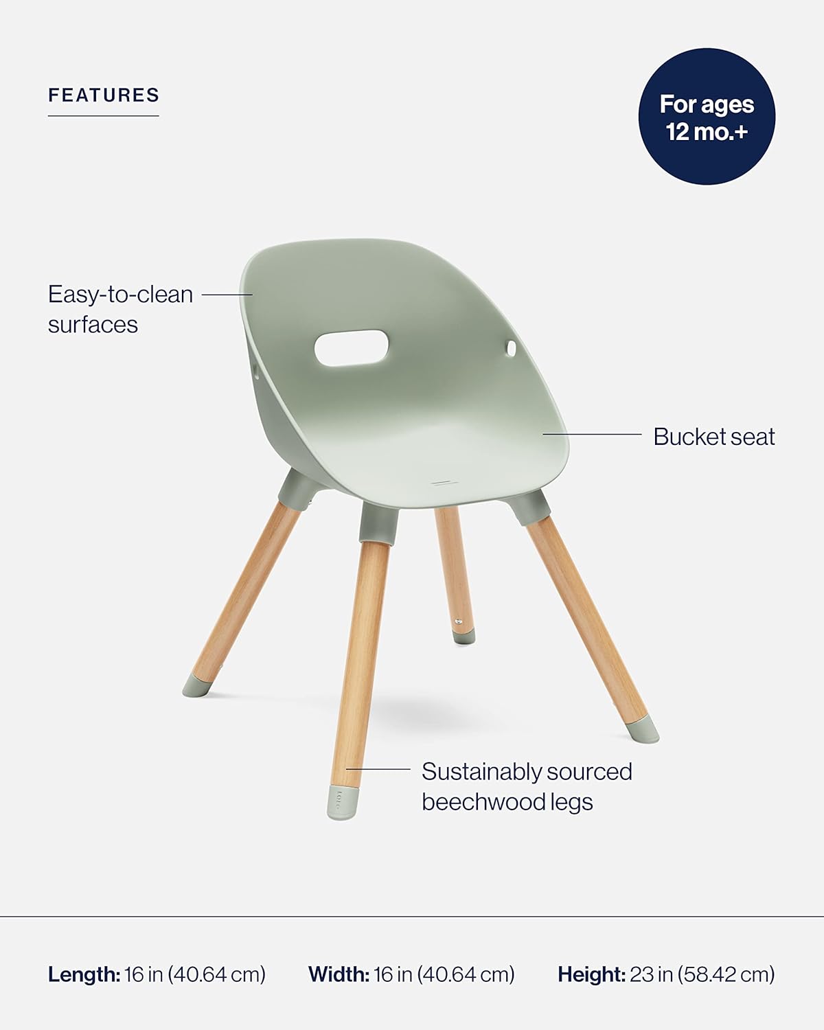 Lalo The Play Chair, Wooden and Non-Toxic Plastic Kids and Toddler Chair - Sturdy Bucket Seat and Easy to Clean Kids Chair with up to 200 lb. Weight Capacity, Set of 2 - Sage