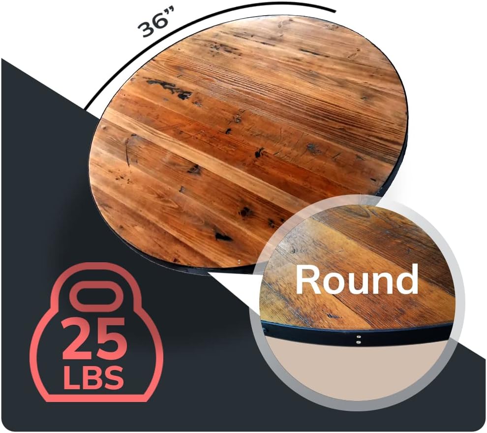 Reclaimed Wood Table Top - Rustic Recycled Wooden Piece Perfect for Signs, Kitchens, Dining and Coffee Table Tops (Reclaimed Wood Table Top with Metal Edge, 36" Round)