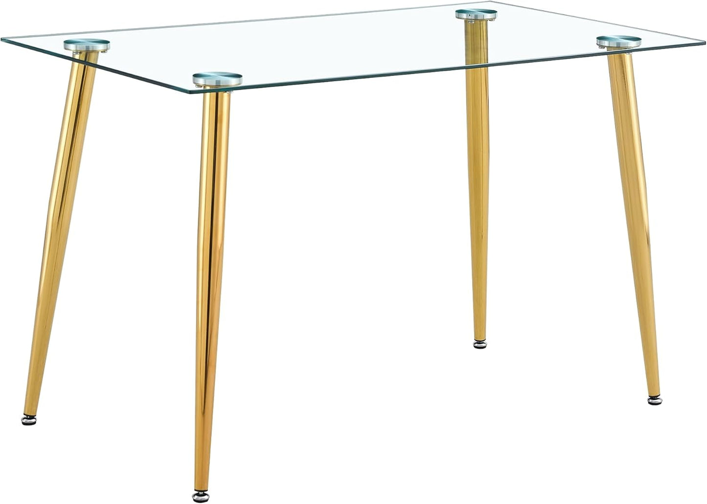 Dining Table for 6 Kitchen Table 47.2" Rectangular Modern Glass Dining Table Kitchen & Dining Room Tables with Glass Tabletop and Metal Legs for Dining Room and Kitchen, Champagne