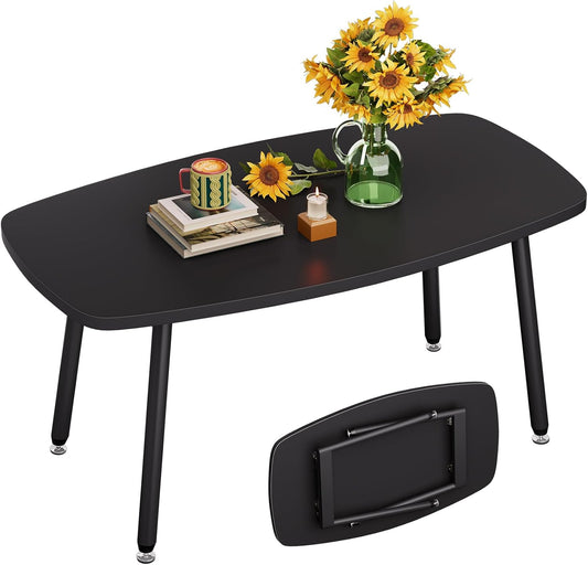 WOHOMO Folding Coffee Table 39.3'' Black Coffee Tables for Living Room Portable Simple Modern Rectangular Center Table for Small Spaces,No Assembly, Black