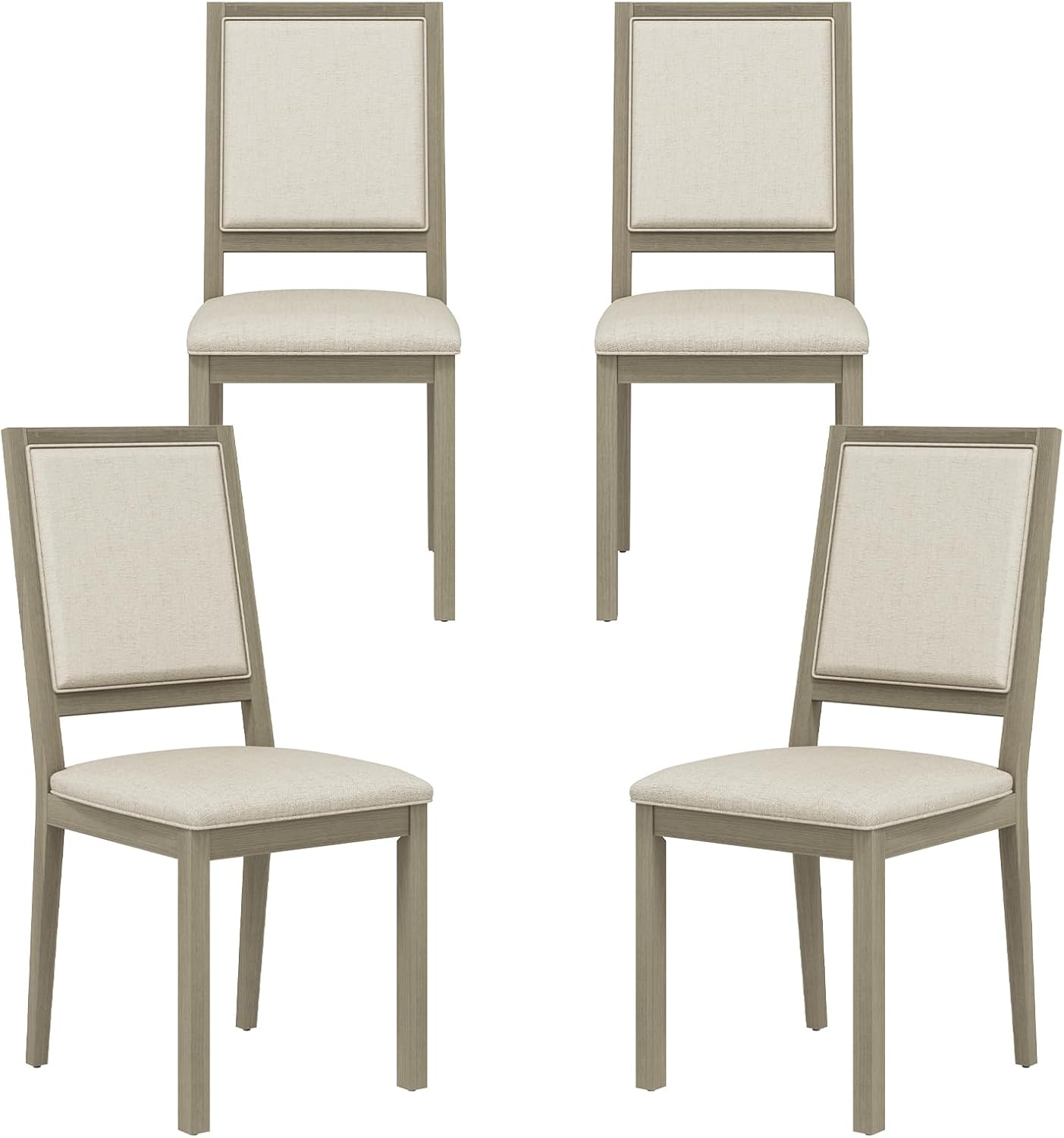 COLAMY Wood Dining Chairs Set of 4, Mid Century Modern Upholstered Kitchen Chairs,19 Inch Fabric Dining Chair with Back for Kitchen Dining Room,Grey